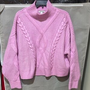 Elizabeth and James Pink Cable Knit Turtleneck Sweater